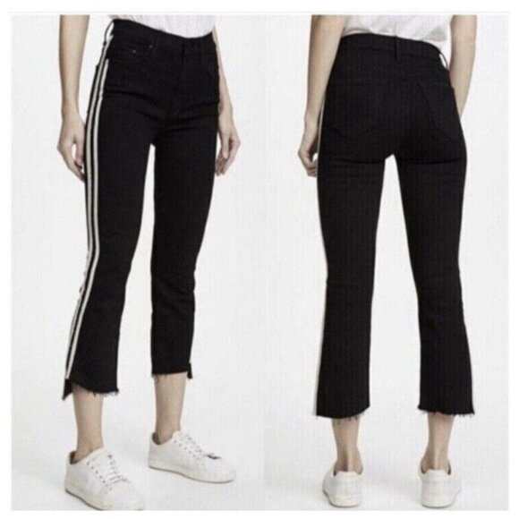 Mother Jeans Size 24 Insider Crop Step Fray Guilty Racer Black Stripe Revolve - Picture 2 of 11